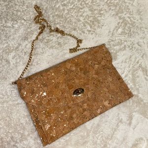 Cork with gold speckles flat crossbody